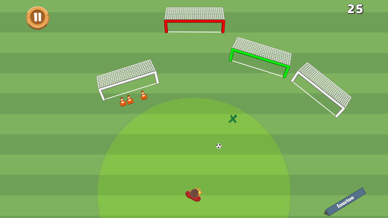 Tap-in! playfield with coloured goals and cone obstacles
